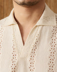 Men's Summer Cotton Hollow-Out T-Shirt – Breathable Loose Fit (Creamy White)