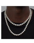 Men’s Natural Pearl Necklace – Long Straight Chain with Mother-of-Pearl Finish