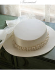 👒 French Elegant Pearl Flat-Top Hat – Timeless Chic for Women