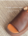 🔥 Women's Handmade First-Layer Cowhide Slippers – Luxury Fish Mouth Toe Design (Apricot/Brown) – Unlined Leather Comfort
