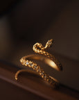 18K Gold Plated Snake Ring – Adjustable Diamond-Studded Statement Jewelry – Vintage Glam