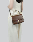 Women’s Genuine Leather Small Square Handbag – Vintage Metal Buckle Crossbody & Shoulder Bag with Premium Cowhide, Elegant Structured Design for Daily & Casual Use