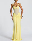 Women’s Elegant Halter Tie-Neck Mesh Ribbon A-Line Long Dress