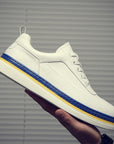 Men's Classic White Sneakers ⚪ | High-Top Microfiber Leather 🏭 | Lace-Up Workwear Shoes 👨🔧 (Durable Rubber Sole)
