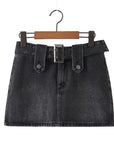 Spring Summer Pure Desire Metal Buckle Belt Short Skirt