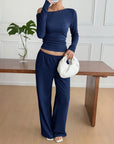 Women’s Long-Sleeve Vest & Trousers Two-Piece Suit – Chic Knitted Elegance
