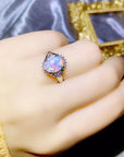 Women's Natural Opal Silver Ring – Electroplated Geometric Statement Jewelry – Adjustable Size
