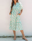 Robe longue à rayures et carreaux pour femme – Robe longue ample et ajustée, taille haute, manches bouffantes (polyester, S-XL)