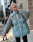 Women’s Cotton-Padded Lamb Wool Coat – Drawstring Waist Thickened Winter Jacket