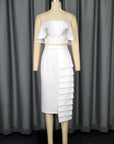 Women’s Tube Top White Shirt & Asymmetric Hip Skirt Set – Elegant Commute Style