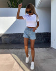 ✨ Women's Rhinestone Embellished Denim Shorts – Street Style Essential (Black/Denim Blue) – Straight Leg Comfort