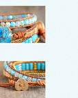 Turquoise Stretch Bracelet – Hand-Knotted Bohemian Style – Unisex Healing Stone Jewelry