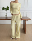 Women’s Long-Sleeve Vest & Trousers Two-Piece Suit – Chic Knitted Elegance