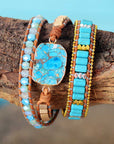 Turquoise Stretch Bracelet – Hand-Knotted Bohemian Style – Unisex Healing Stone Jewelry