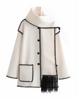 Women’s Loose Silhouette Wool Coat with Matching Scarf – Cozy Lamb Wool Outerwear Set
