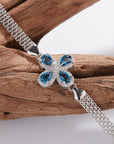 Women's Natural Garnet & Topaz Bracelet – Sterling Silver Leaf Motif