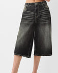 Women’s Low Waist Loose Denim Cropped Pants - Polyester Wide Leg Trousers (XS-3XL, Blue/Grey/Light Blue/Black) Casual Streetwear
