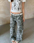 Camouflage Zipper Three-dimensional Denim Pants Women