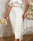 Women’s Tube Top White Shirt & Asymmetric Hip Skirt Set – Elegant Commute Style