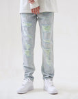 🔥 Men's High Street Ripped Jeans – Light Blue Straight Leg Vintage Denim