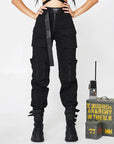Women High-Waisted Cargo Jogger Pants – Street Style Work Pants with Multiple Utility Pockets