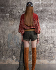Women's Washed Cotton Lapel Shirt – Brick Red Long Sleeve Top