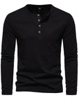 Winter New Long Sleeve T-shirt Men's Bamboo Cotton Solid Color Four Button Henry Collar Long Sleeve T-shirt Men