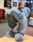 🦌 Deer Antler Fur Cap – Whimsical Winter Warmth