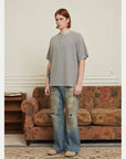 Men’s Wide-Leg Straight Ripped Jeans – Mid-Waist Denim for Everyday Style