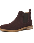Men Genuine Cow Suede Chelsea Boots – British Style Slip-On Mid-Calf Boots with Chunky Heel