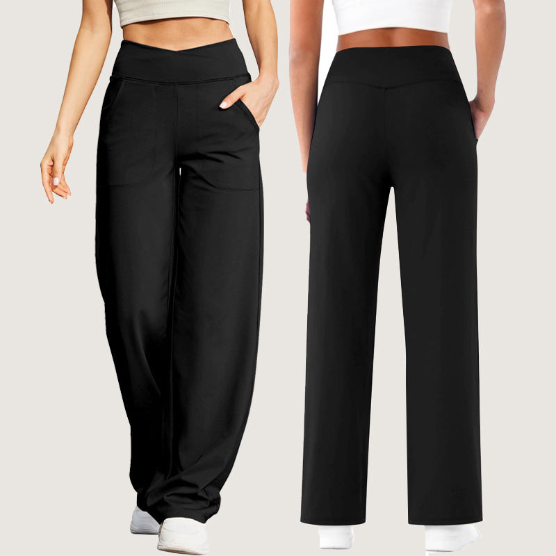 Women’s V-Waist Cross Pocket Fitness & Yoga Trousers – Japanese & Korean Casual Style