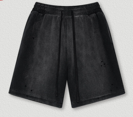 Men’s Street Sports Loose Ripped Shorts – Retro Cotton Straight Casual Style