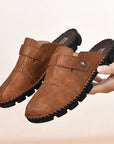 Chaussons d'extérieur faits main pour homme – Cuir synthétique et semelle en caoutchouc (noir/gris/marron clair)