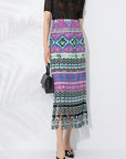 Women’s Summer Pleated Long Skirt - Hand-Painted Print Polyester Maxi Skirt