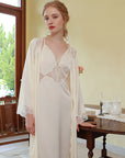 Ensemble chemise de nuit et peignoir pour femme (abricot crème/violet cendré) - Pyjama de luxe 2 pièces (S-XL)