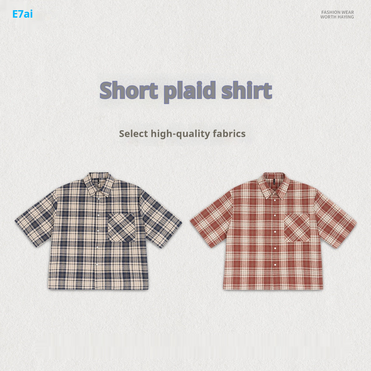 Loose Short Plaid Fashion Short Sleeve Shirt