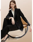 Women’s Double-Breasted Suit Jacket – Slim Fit Black Blazer with Suit Collar Long Sleeve Office Blazer