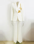 Women’s Beaded Slim Suit & Flared Pants Two-Piece Set – European Street Glam