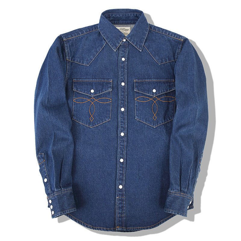 🌼👔 Jeanshemd mit Blumenmuster – Vintage-gewaschene Baumwolle