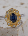 Women’s Natural Sapphire Inlaid S925 Sterling Silver Ring – Elegant Adjustable Luxury Design