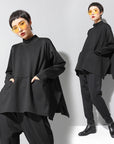 Women's Oversized Split-Hem Shirt – Cotton Blend Long Sleeve Top – Boho Chic Essential