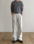 Pantalon ample style japonais pour homme – Pantalon droit blanc laiteux (coton) – Streetwear minimaliste