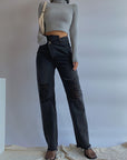 Women’s Slim Straight Loose Jeans – High Waist Distressed Denim