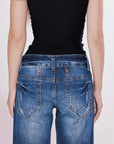 Women’s Low Waist Washed Straight Jeans - American Street Style Wide Leg Denim