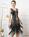 Double-layered Tassel V-neck Bead Dress