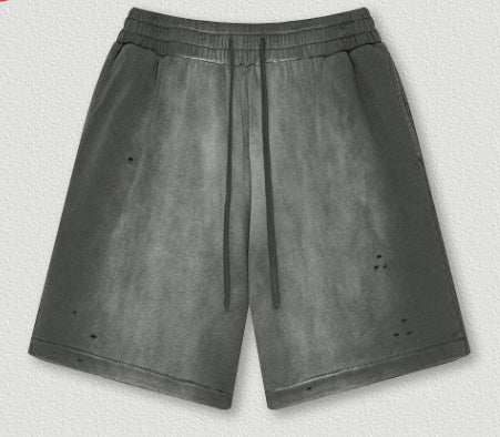Men’s Street Sports Loose Ripped Shorts – Retro Cotton Straight Casual Style