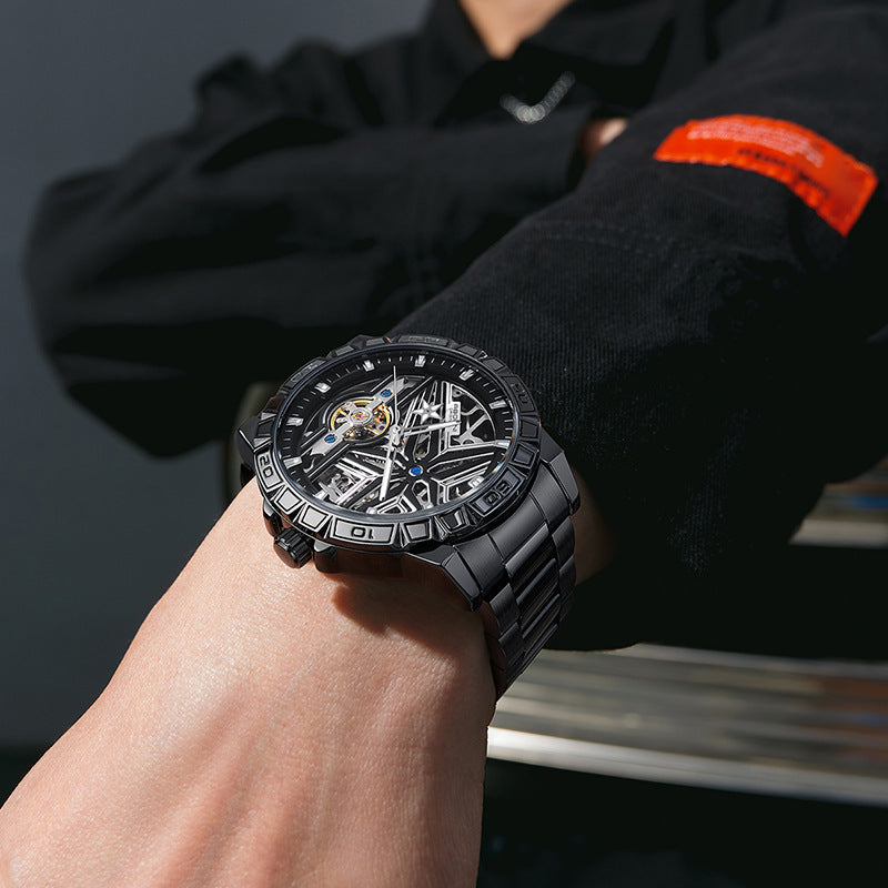 Men’s Double-Sided Hollow Automatic Mechanical Watch – Stainless Steel Fashion Timepiece