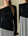 Diagonal Collar Bottoming Shirt Elegant Knitted