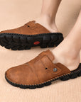 Chaussons d'extérieur faits main pour homme – Cuir synthétique et semelle en caoutchouc (noir/gris/marron clair)