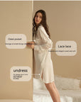 Plus Size Ice Silk Top - Women's Long Sleeve Cardigan Shirt (White) - 150gsm Polyester Loungewear for Home & Travel